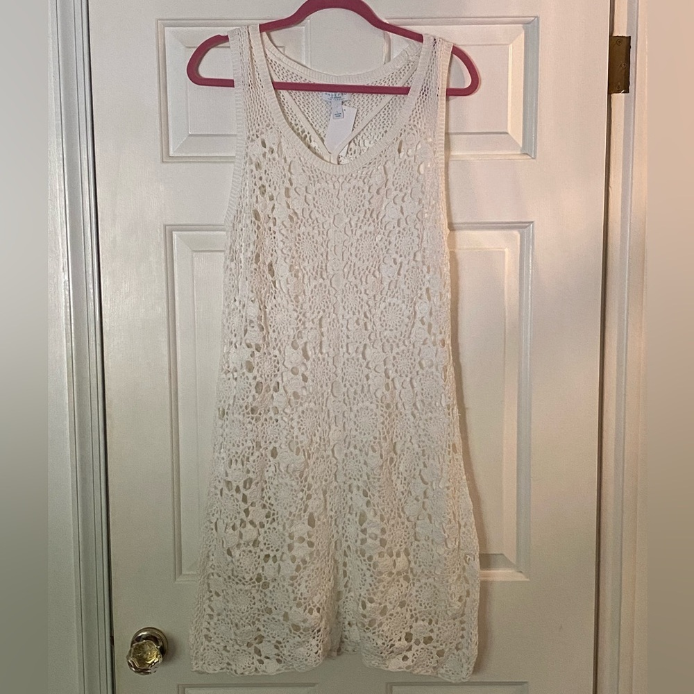 Calypso St. Barth White Hand Crocheted Mini Dress L